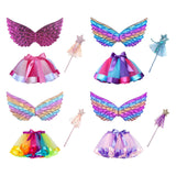 Maxbell Girls Fairy Costume Set with Wing and Wand for Photography Prop Role Play Colorful