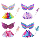 Maxbell Girls Fairy Costume Set with Wing and Wand for Photography Prop Role Play Colorful