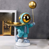 Maxbell Resin Astronaut Desk Storage Tray Statue Creative Modern for Decoration Blue