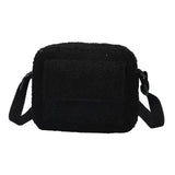 Maxbell Casual Plush Shoulder Bag Winter with Zipper Closure for Dating Daily Use Black