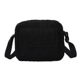 Maxbell Casual Plush Shoulder Bag Winter with Zipper Closure for Dating Daily Use Black