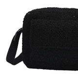 Maxbell Casual Plush Shoulder Bag Winter with Zipper Closure for Dating Daily Use Black