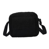 Maxbell Casual Plush Shoulder Bag Winter with Zipper Closure for Dating Daily Use Black