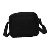 Maxbell Casual Plush Shoulder Bag Winter with Zipper Closure for Dating Daily Use Black