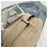 Maxbell Casual Plush Shoulder Bag Winter with Zipper Closure for Dating Daily Use Khaki