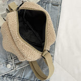 Maxbell Casual Plush Shoulder Bag Winter with Zipper Closure for Dating Daily Use Khaki