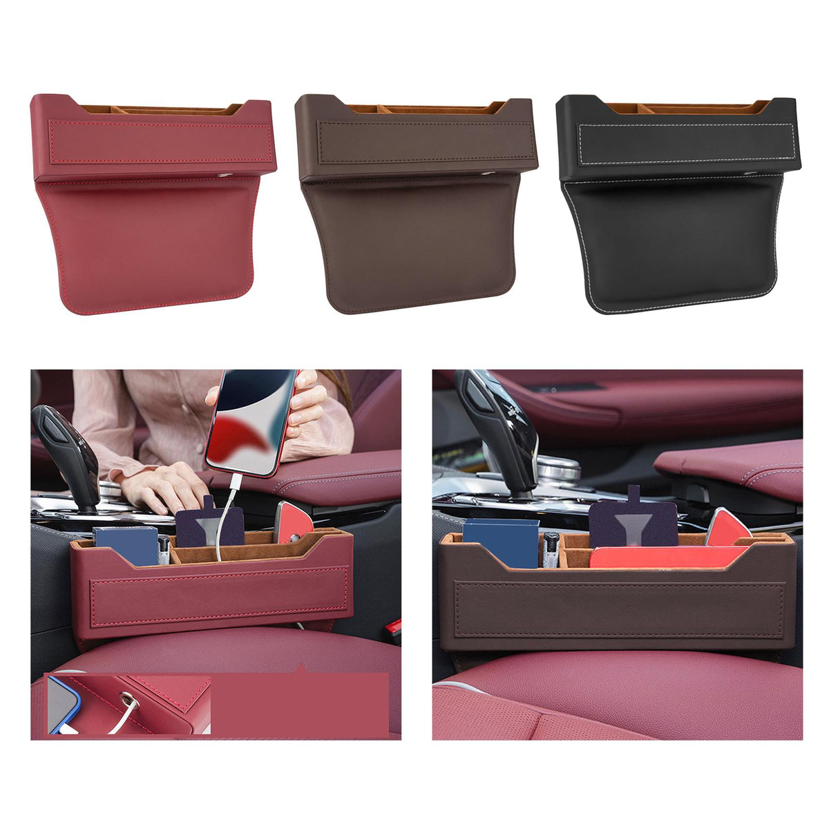 Maxbell Car Seat Gap Organizer PU Leather Universal for Phones Keys Cards Red