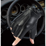 Maxbell PU Leather Gloves Fingerless Protection Half Finger Gloves for Men Motorbike