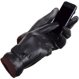 Maxbell Men Winter Gloves PU Leather Windproof Touchscreen Texting Typing for Riding