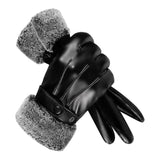 Maxbell Men Women Winter Gloves PU Leather Thick Warm Waterproof for Ski Outdoor Plush Wrist