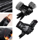 Maxbell Men Women Winter Gloves PU Leather Thick Warm Waterproof for Ski Outdoor Plush Wrist