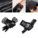 Maxbell Men Women Winter Gloves PU Leather Thick Warm Waterproof for Ski Outdoor Plush Wrist