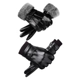 Maxbell Men Women Winter Gloves PU Leather Thick Warm Waterproof for Ski Outdoor Plush Wrist