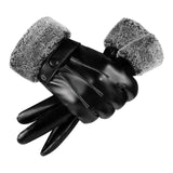 Maxbell Men Women Winter Gloves PU Leather Thick Warm Waterproof for Ski Outdoor Plush Wrist