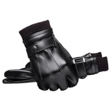 Maxbell Men Women Winter Gloves PU Leather Thick Warm Waterproof for Ski Outdoor Knitted Wrist