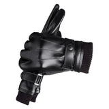 Maxbell Men Women Winter Gloves PU Leather Thick Warm Waterproof for Ski Outdoor Knitted Wrist