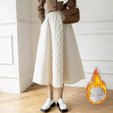 Maxbell Women Down Skirt Long Skirt with Pocket Winter Female Windproof Streetwear Beige