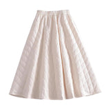 Maxbell Women Down Skirt Long Skirt with Pocket Winter Female Windproof Streetwear Beige