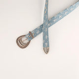Maxbell Women Denim Waist Belt Metal Prong Buckle Casual Retro Style Punk Waist Band