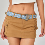 Maxbell Women Denim Waist Belt Metal Prong Buckle Casual Retro Style Punk Waist Band