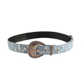 Maxbell Women Denim Waist Belt Metal Prong Buckle Casual Retro Style Punk Waist Band