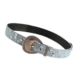 Maxbell Women Denim Waist Belt Metal Prong Buckle Casual Retro Style Punk Waist Band