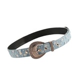 Maxbell Women Denim Waist Belt Metal Prong Buckle Casual Retro Style Punk Waist Band