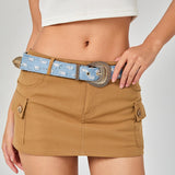 Maxbell Women Denim Waist Belt Metal Prong Buckle Casual Retro Style Punk Waist Band