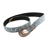 Maxbell Women Denim Waist Belt Metal Prong Buckle Casual Retro Style Punk Waist Band