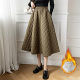 Maxbell Women Down Skirt Long Skirt with Pocket Winter Female Windproof Streetwear Green