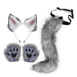 Maxbell 4x Plush Ears and Tail Set Anime Cosplay Gloves for Dance Women Carnival dark gray