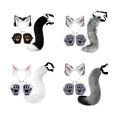 Maxbell 4x Plush Ears and Tail Set Anime Cosplay Gloves for Dance Women Carnival dark gray