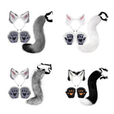 Maxbell 4x Plush Ears and Tail Set Anime Cosplay Gloves for Dance Women Carnival dark gray