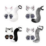 Maxbell 4x Plush Ears and Tail Set Anime Cosplay Gloves for Dance Women Carnival dark gray