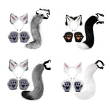 Maxbell 4x Plush Ears and Tail Set Anime Cosplay Gloves for Dance Women Carnival dark gray