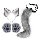 Maxbell 4x Plush Ears and Tail Set Anime Cosplay Gloves for Dance Women Carnival dark gray