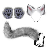 Maxbell 4x Plush Ears and Tail Set Anime Cosplay Gloves for Dance Women Carnival dark gray