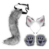 Maxbell 4x Plush Ears and Tail Set Anime Cosplay Gloves for Dance Women Carnival dark gray