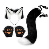 Maxbell 4x Plush Ears and Tail Set Anime Cosplay Gloves for Dance Women Carnival white black