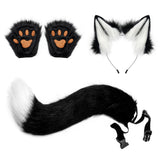 Maxbell 4x Plush Ears and Tail Set Anime Cosplay Gloves for Dance Women Carnival white black