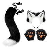 Maxbell 4x Plush Ears and Tail Set Anime Cosplay Gloves for Dance Women Carnival white black