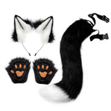 Maxbell 4x Plush Ears and Tail Set Anime Cosplay Gloves for Dance Women Carnival white black