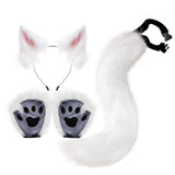 Maxbell 4x Plush Ears and Tail Set Anime Cosplay Gloves for Dance Women Carnival white and pink