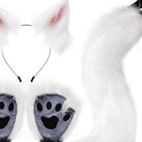 Maxbell 4x Plush Ears and Tail Set Anime Cosplay Gloves for Dance Women Carnival white and pink