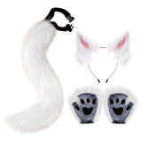 Maxbell 4x Plush Ears and Tail Set Anime Cosplay Gloves for Dance Women Carnival white and pink