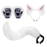 Maxbell 4x Plush Ears and Tail Set Anime Cosplay Gloves for Dance Women Carnival white and pink