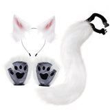 Maxbell 4x Plush Ears and Tail Set Anime Cosplay Gloves for Dance Women Carnival white and pink