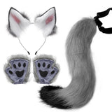 Maxbell 4x Plush Ears and Tail Set Anime Cosplay Gloves for Dance Women Carnival gray