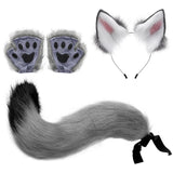 Maxbell 4x Plush Ears and Tail Set Anime Cosplay Gloves for Dance Women Carnival gray