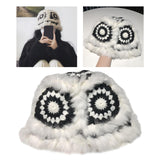 Maxbell Faux Plush Bucket Hat Furry Cute Fisherman Hat Plush for Teen Girls Black